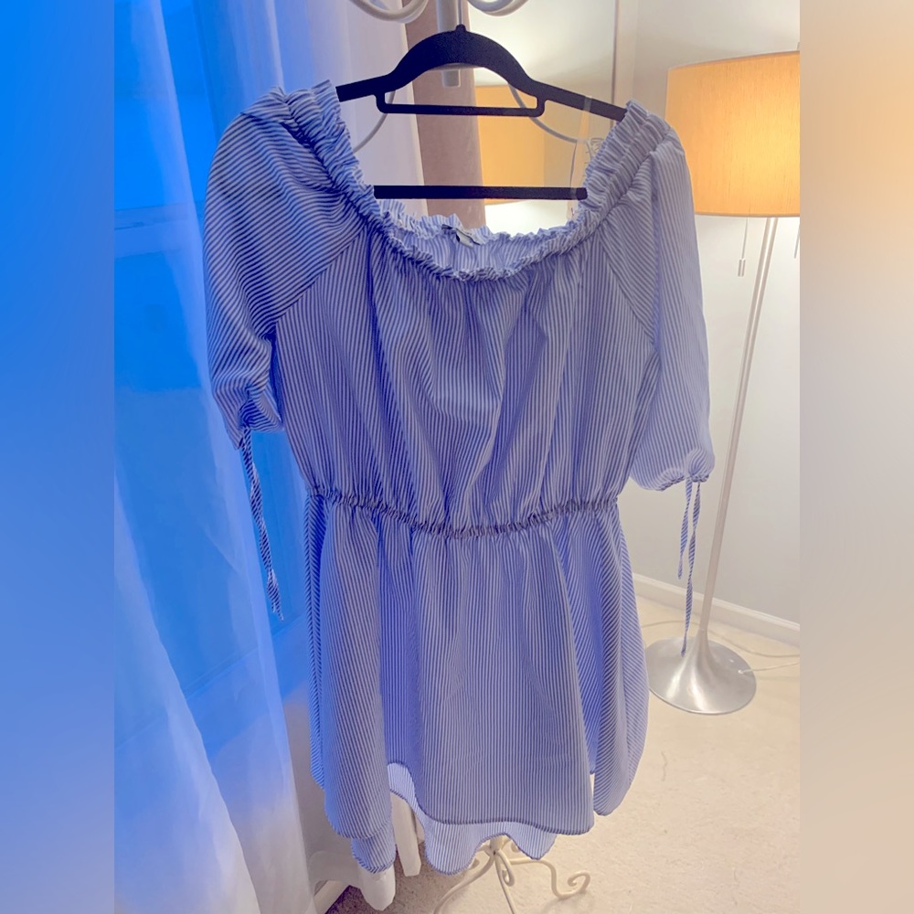 Pinstripe beautiful light off shoulder dress